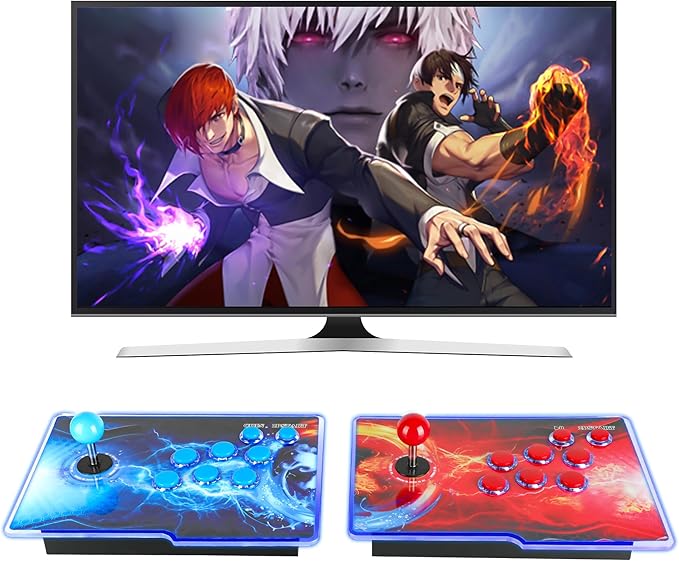 HHU Pandora Box Arcade Game Console 32000 Games Pre-Install，Two Separate Joysticks，Retro Game Machine for TV PC Projector, Supports Up to 4 Players, Full HD Output, Red & Blue