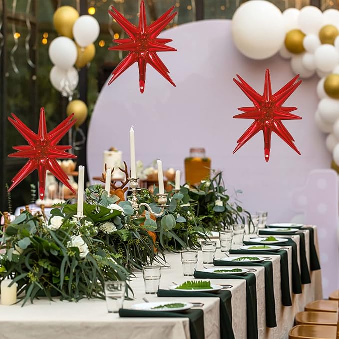 6 Pcs Red Star Foil Balloons One-Piece 14-Pointed Star Balloon 4D Starburst Cone Mylar Balloon 22inch Christmas Birthday Wedding Wedding Anniversary Party Supplies(Red)