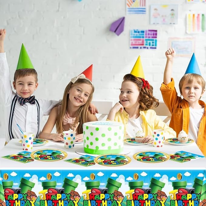 FOR Mario Party Tableware, 20 Plates and 20 Napkins and Tablecloth71 '' x 42 ''Super Bros Birthday Party Decorate Supplies