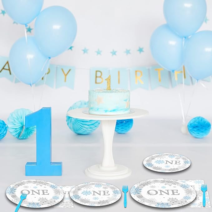 Winter Onederland 1st Party Plates Napkins Snowflake One Birthday Themed Tableware for Baby Blue First Birthday Party Disposable Paper Plates Napkins Party Decorations Supplies Favors 24 Guests