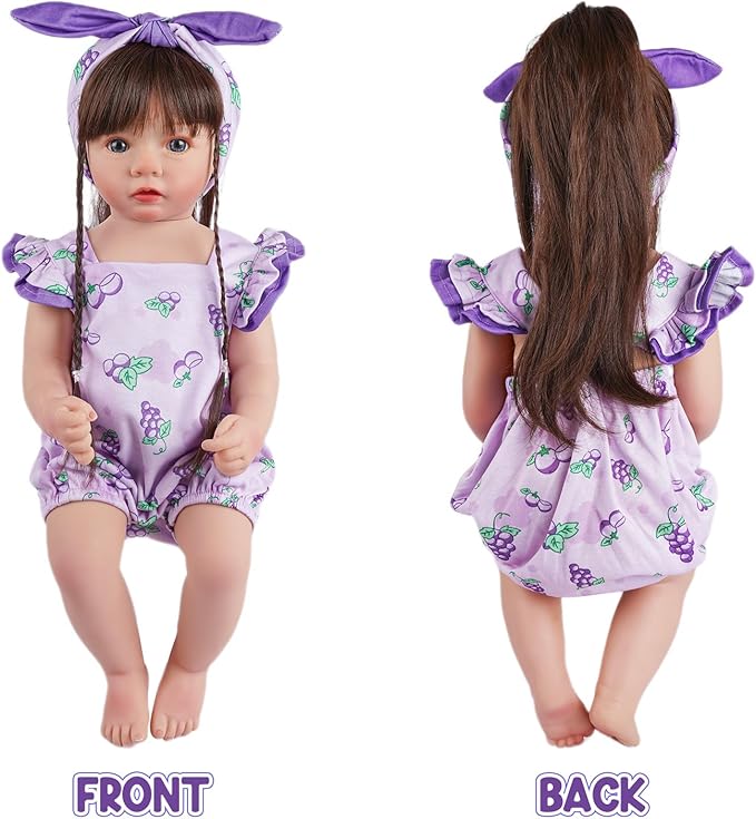 BABESIDE 2 Pcs Reborn Baby Doll Clothes Set for 17-22 Inch Babydolls, Fruit Pattern Baby Dolls Clothes Accessories with Headband for Realistic Babydoll Girl, Purple Grapes