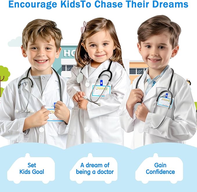 RioRand Kids' Doctor Lab Coat Costume with Accessories Role Play for Boys Girls Playset Nurse Costume Age 3-12