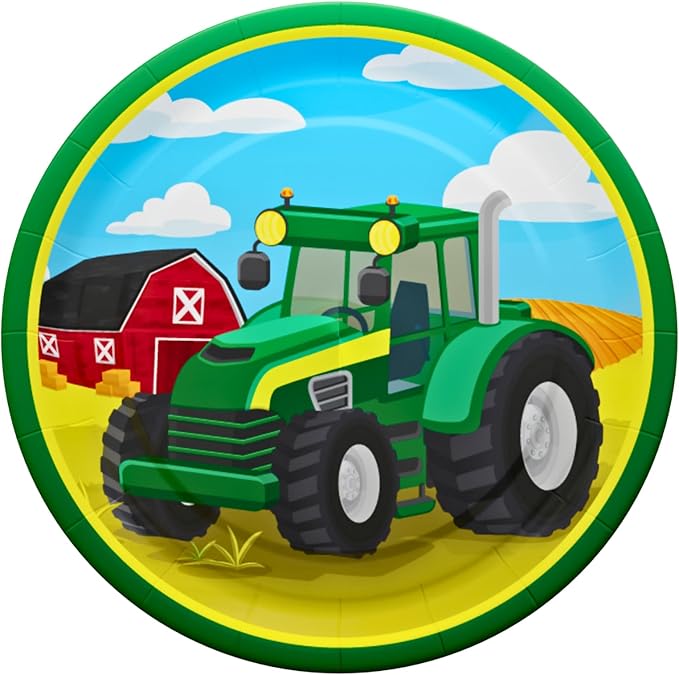 Blue Orchards Tractor Party Plates and Napkins (52 pieces for 16 Guests) - Farm Animal Party Supplies, Tractor Theme Baby Shower