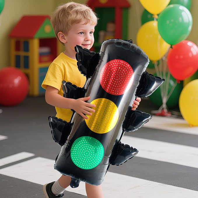 6Pcs Traffic Light Balloons for Race Car Party Decoration, Transportation Foil Balloons Stop Light Decor for Kids Car Theme Construction Vehicle Birthday Baby Shower Party Supplies