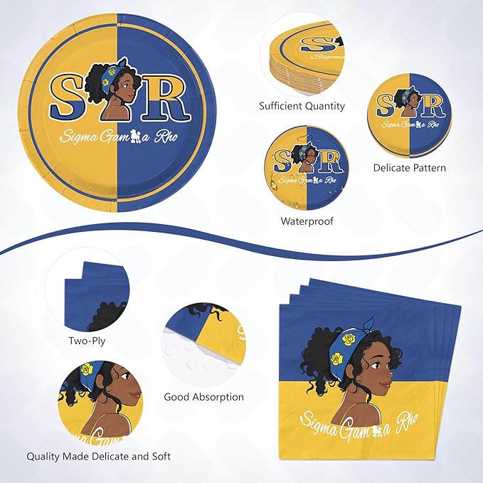 96 Pcs Sigma Sorority Party Supplies Blue and Yellow Plates and Napkins Sorority Society Tableware Set for Girls Birthday Ramadan Graduations Party Supplies, Serves 24