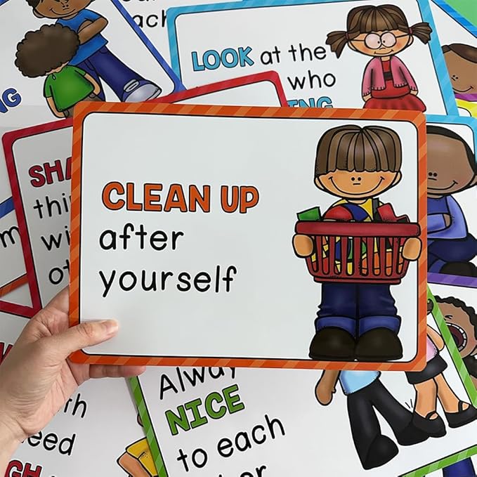 Lachilly 15 Sheets Classroom Rules Educational Poster for Preschool, Home, Middle and High School Classroom Wall Decoration, Language Arts Charts, Toddler Learning Toys, Bulletin Board Set