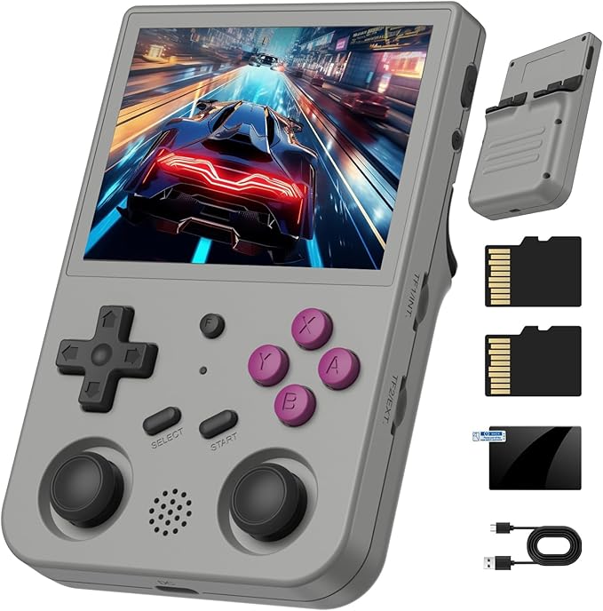 RG353VS Retro Gaming Console Handheld Game Console Linux System, 3.5 Inch IPS Screen Protector 64G TF Card, Preload 4452 Games RK3566 64bit Gaming Console 5G WiFi/4.2 Bluetooth (Gray), Grey