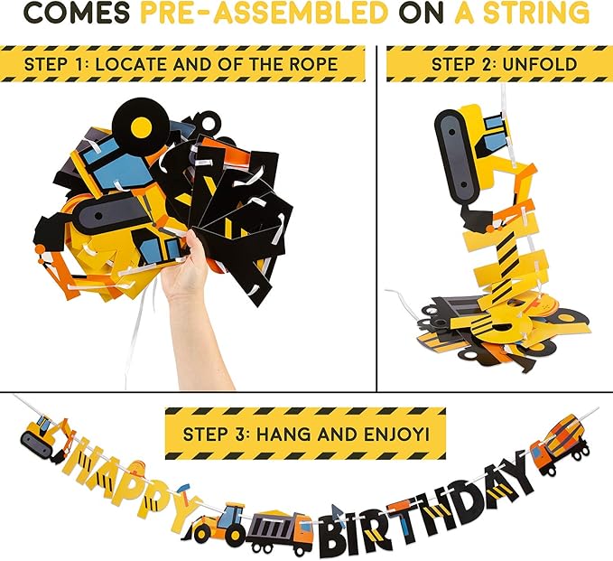 Construction Birthday Party Supplies Banner | Baby Boy Toddler Kids Birthday Truck Decorations - Huge 8-feet Long Under Construction Decor - The Perfect Decoration for your Party