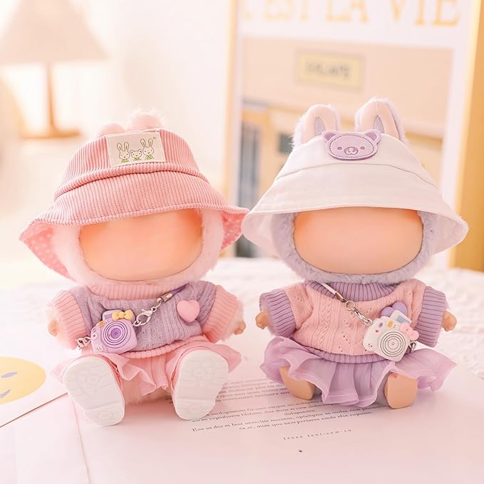 Clothes for Lu bubu 17cm Dolls(No Doll) Accessories, Stylish Kawaii Purple Outfit Set 5 Pieces Suitable for 17cm Dolls , Doll Hat Shoes Clothing Set Replacement