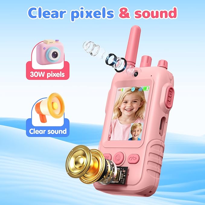 Walkie Talkies for Kids Video Toys, 2Pack Rechargeable Video Intercom Kids Walkies Talkies with 2.0" IPS Screen & Long Range, Outdoor Christmas Birthday Gifts for Boys Girls 3-12 Year Old