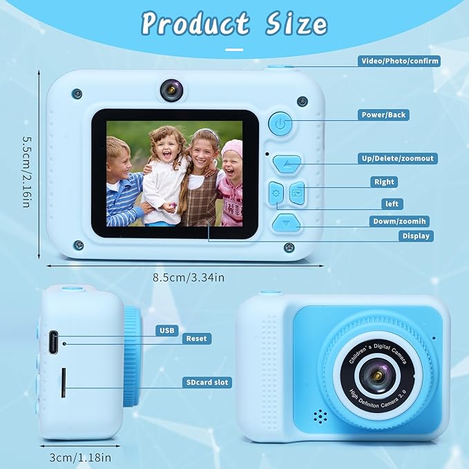 Kids Camera Toys, for Boys and Girls,JUVNAWEZ Digital Camera for Kids, Toddler Camera Christmas Birthday Toy Gifts for Kids Age 3 4 5 6 7 8 9 10 with 32GB SD Card, Video Recorder 1080P HD (Blue)