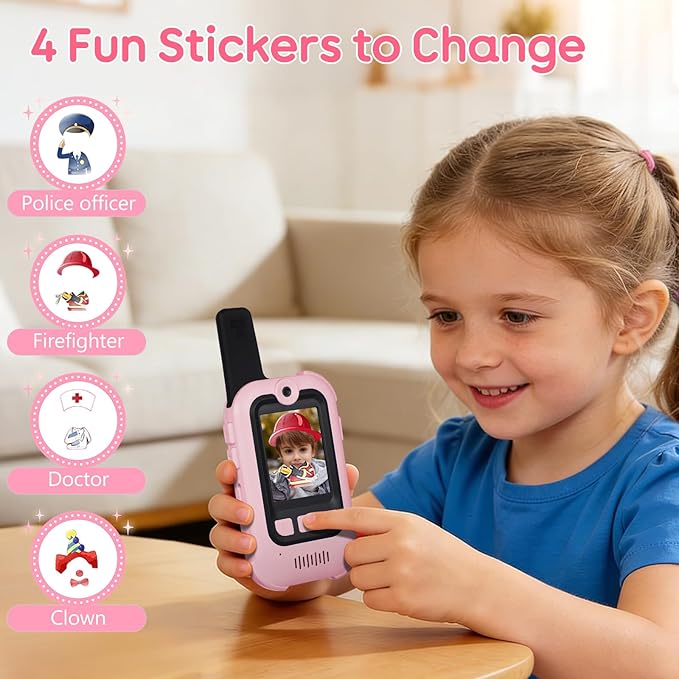 Video Walkie Talkies for Kids with Real-Time Screen & Voice Changer, 1000FT Long Range Kids Walkies Talkies, USB-C Rechargeable & Cute Stickers, Outdoor Toys for Family Games, Camping, Hiking
