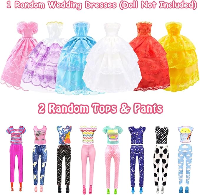 84 Pack Doll Clothes and Accessories with Doll Closet for 11.5 Inch Doll Fashion Design Kit Girl Including Wedding Dress Fashion Dress Outfits Tops and Pants Shoes Hangers Bags Necklaces