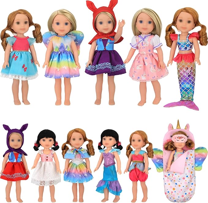 ONEST 11 Sets 14.5 Inch Girl Doll Clothes Outfits Dresses Pajamas Swimsuit Sleeping Bag, Girl Doll Accessories for 14 to 14.5 Inch Dolls