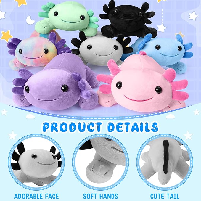 10.8 inch Plush Axolotl Stuffed Animal, Axolotl Plush Toys, Cute Stuffed Cotton Plush Pillow Kawaii Salamander Gifts for Girls & Boys, Plushies has (Gray Axolotl Plush)