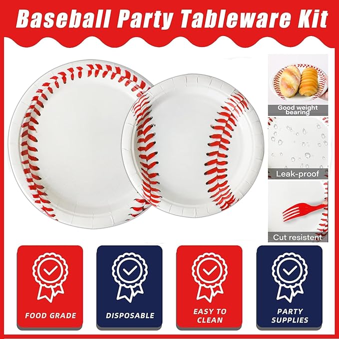 96 Pcs Baseball Party Decorations Bundle Paper Plates Napkins For Baseball Birthday Party Favors