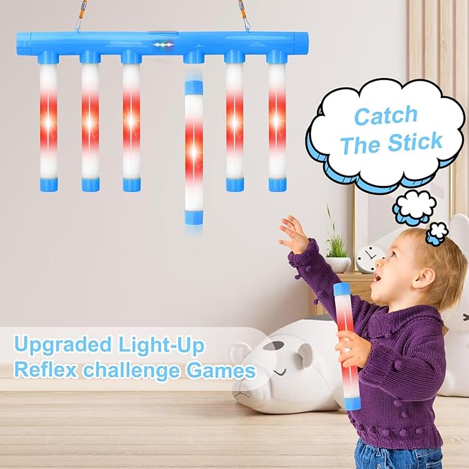 OCES Reflex Stick Game, Reflex Light-Up Sticks Reaction Training Hand Speed Challenge Game, Upgrade Hand Eye Coordination Training Toy Remote Control 3 Adjustable Speed (Light-Up Blue)