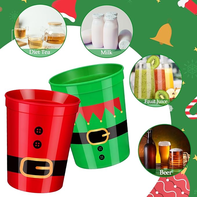 Norme 24 Pcs Christmas Santa Cups Bulk Red and Green Reusable Plastic Cups 16 oz Christmas Party Supply Santa Drink Table Supply for Xmas Family Dinner Housewarming