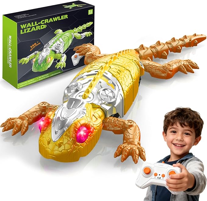 RC Wall Climbing Gecko,Glow in The Dark Wall Climbing Toy,Fun Prank & Climbing Toy for Boys & Girls Ages 3, 4, 5, 6, 7, 8. (Yellow)