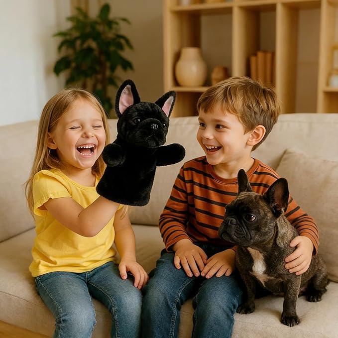 Animal Hand Puppet Plush Dog Toy for Kids Interactive Storytelling Educational Pretend Play Puppet Classroom and Home Birthday French Bulldog