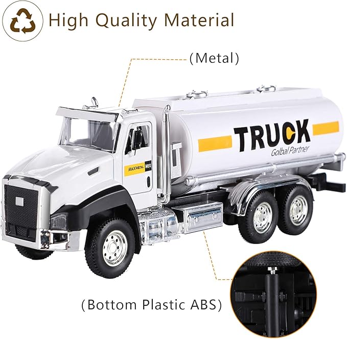 G.C 3 Pack Diecast Transport Vehicles Set - Garbage Truck, Tanker, Delivery Truck 1:50 Scale Pull Back Metal Model Car Toys for Boys
