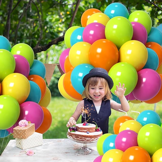 Tropical Balloons 12 Inch Summer Hawaiian Hot Pink Orange Teal Yellow Green Colorful Latex Party Balloon Multicolor for Luau Pool Aloha Beach Birthday Baby Shower Wedding Party Decoration