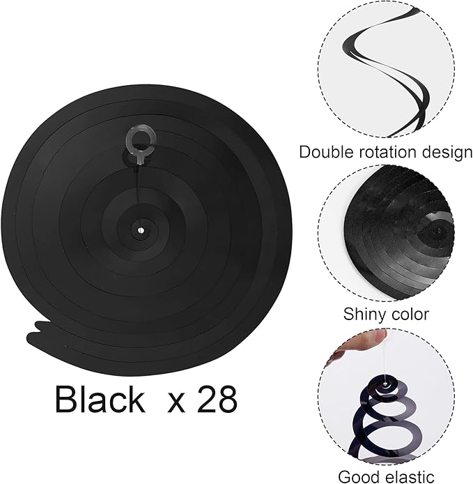 Colorful Ceiling Swirl Foil Decorations Hanging Plastic Streamer Themed Swirl Party Decoration for Wedding Thanksgiving Day Graduation Celebration, Pack of 28 (Black)