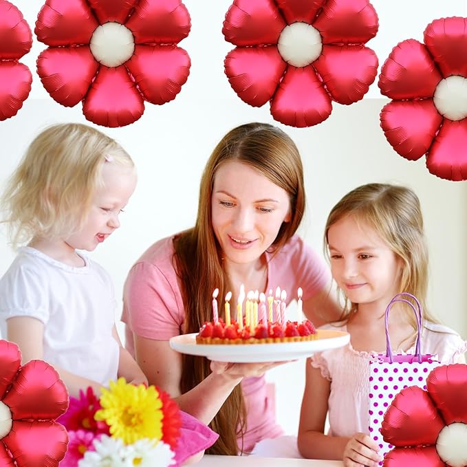 ZHENGYE Daisy Balloons 10 Pieces Flower Balloons Foil Mylar Balloon Decoration Flower Theme Party Daisy Theme Party Baby Shower Wedding Birthday Party Decorations Supplies(Red)