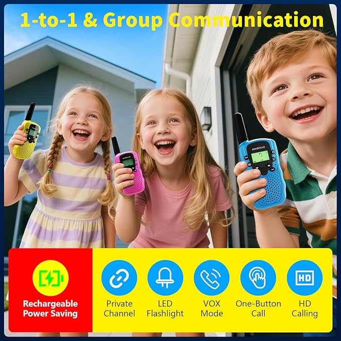 Rechargeable Walkie Talkies for Kids, Easter Basket Stuffers/Easter Gifts for Kids, Walkie Talkie Toys for Girls Boys, Outdoor Toys Games for Kids, Gifts for 3 4 5 6 7 8 9 10 Year Old Girls Boys
