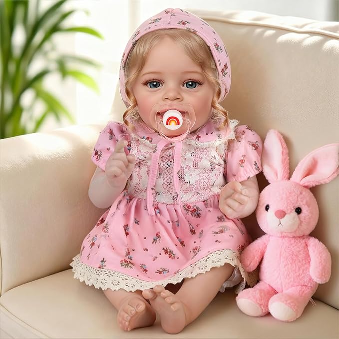 CHAREX Realistic Reborn Baby Doll Girl – 20 Inch Lifelike Real Life Handmade Newborn Toddler, Soft Cuddly Weighted for Pretend & Creative Playtime, with Blond Hair Accessories Gift Set for Kids Age 3+