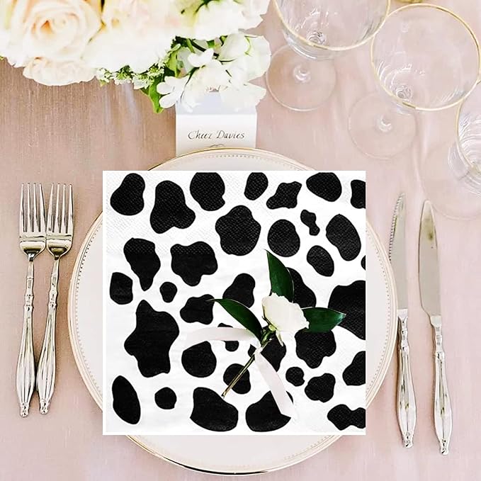 50pcs Farm Animal Napkins - Cow Print Party Supplies, Disposable Napkins for Baby Shower & Birthday Party Decorations