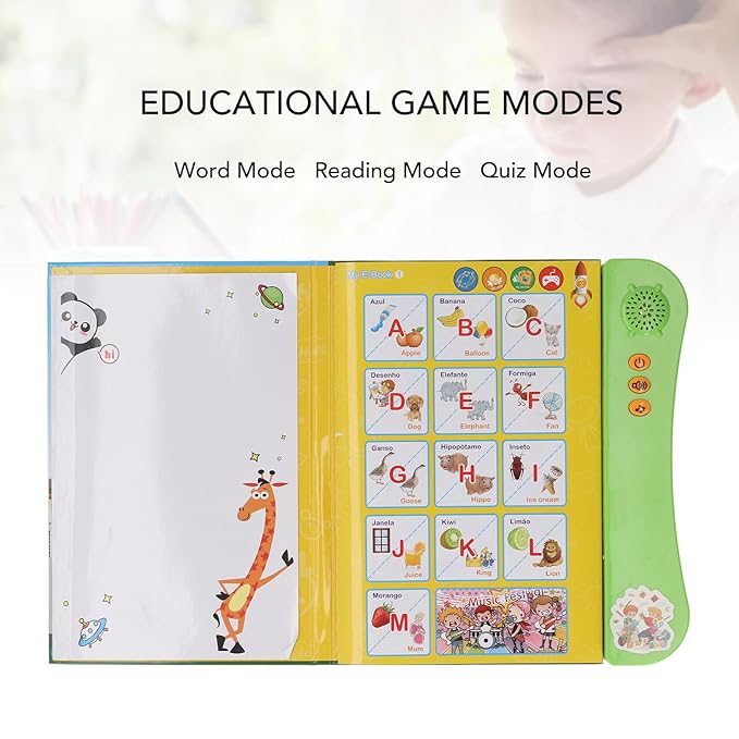 Interactive Sound Book for Portuguese English Bilingual Children, with Alphabet Numbers Animals Fruits Vegetables for Beginners (Green)