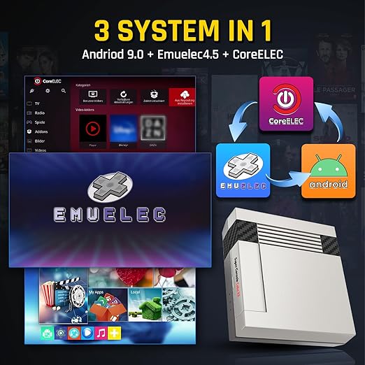Kinhank Super Console Cube X3 Built-in 65,000+ Games,Retro Video Game Console Compatible with 60+ Classic Emulators,EmuELEC 4.5 Game System+Android TV 9.0,S905X3 Chip,8K Output,Up to 5 Players