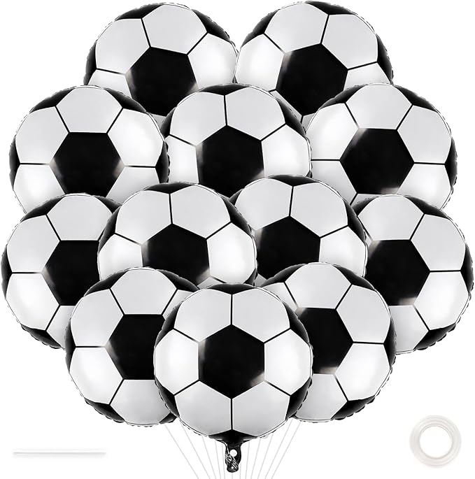 12 Pcs Soccer Balloons, 18 Inch Foil Mylar Helium Balloons for World Cup Sports Theme Birthday Decorations, Graduation Party Supplies