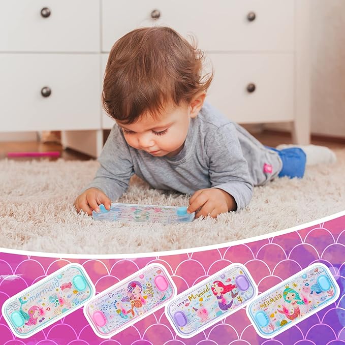 SevenQ Handheld Water Games, 4 Packs Mermaid Theme Water Toss Ring Game Aqua Toy Water Ring Game for Kids Handheld Stocking Stuffers