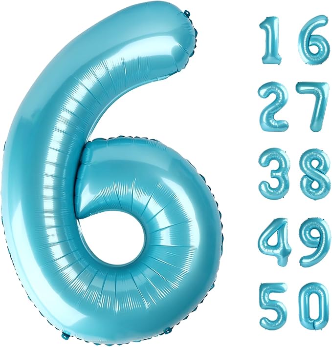 40 Inch Light Blue Foil Number 6 Foil Balloon 6th 16th 60th 66th Birthday Jumbo Anniversary Corporate Milestone Event Decorations Dark Blue 6 Digit Birthday Party