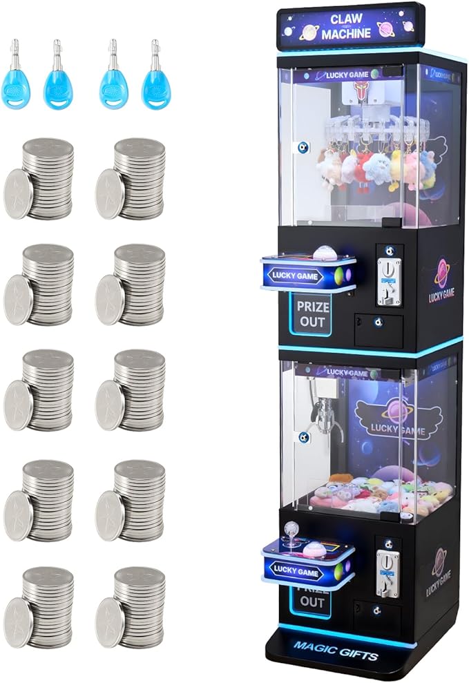 VEVOR Claw Crane Machine, Medium-Sized Arcade Game Machine with Claw + Grabber Double-Layer, Light & Sound, Toy Candy Grabber Prize Dispenser Vending Toy, for Commercial Home Cinema, Black Purple