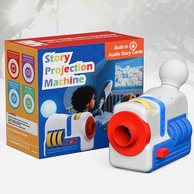 Toddler Storytelling Machine with Projector - Screen-Free Audio Player Toy for Kids - Bedtime Story Projector Set with 32 Books, Night Light & Sleep Sounds - Birthday Gift for 3-6 Year Olds