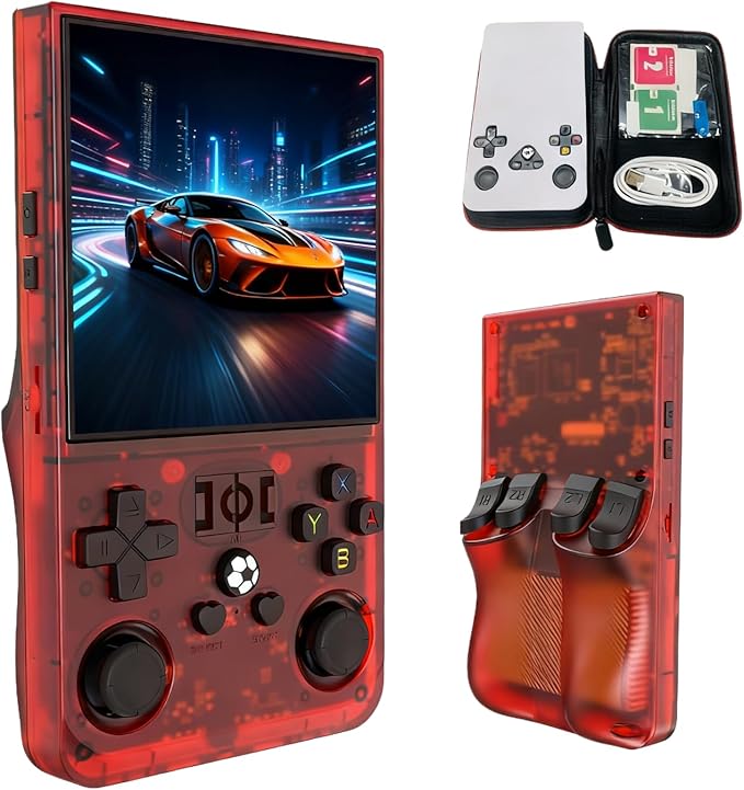 R36MAX Retro Handheld Game Console,4.0-Inch 720x720 IPS HD Screen,Preloaded Classic Games,Linux Open Source System,128G TF Card &4000mAh Battery,Portable Travel Gift for Teens & Adults (Red)