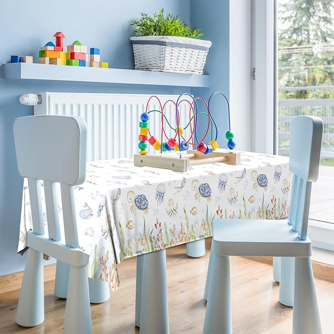 GREHUMOR 3Pcs Ocean Tablecloth Decoration Under The Sea Theme Party Supplies Sea Turtles Disposable Plastic Table Covers Underwater Sea Life Table Cloth for Ocean Baby Shower Birthday