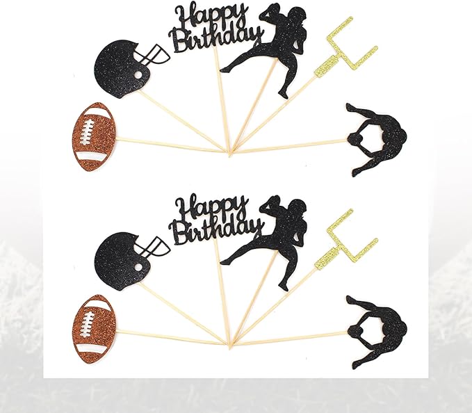 36PC Football Cupcake Toppers for Birthday,Glitter Football Cake Toppers for Boys Birthday Party Decorations Supplies