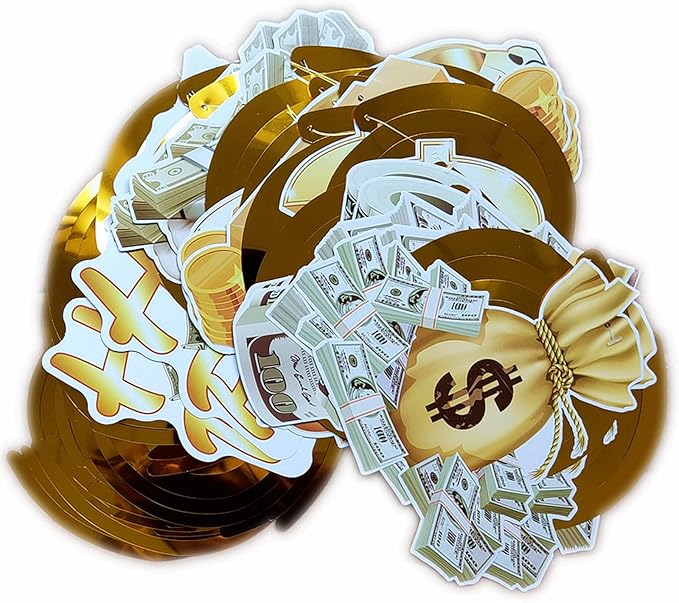 30 Pack(Swrils & Cutouts) Money Birthday Hanging Decorations Dollar Bill Cash Hanging Swirls Investment Themed Decorations for Birthday Casino Wedding Bachelorette Graduations Party Supplies