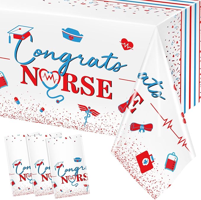 Tudomro 3 Pack Nurse Graduation Party Supplies, Nursing School Congrats Tablecloth Nurse Plastic Table Covers for Nurse Graduation Theme Party Decorations, 54 x 108 Inch