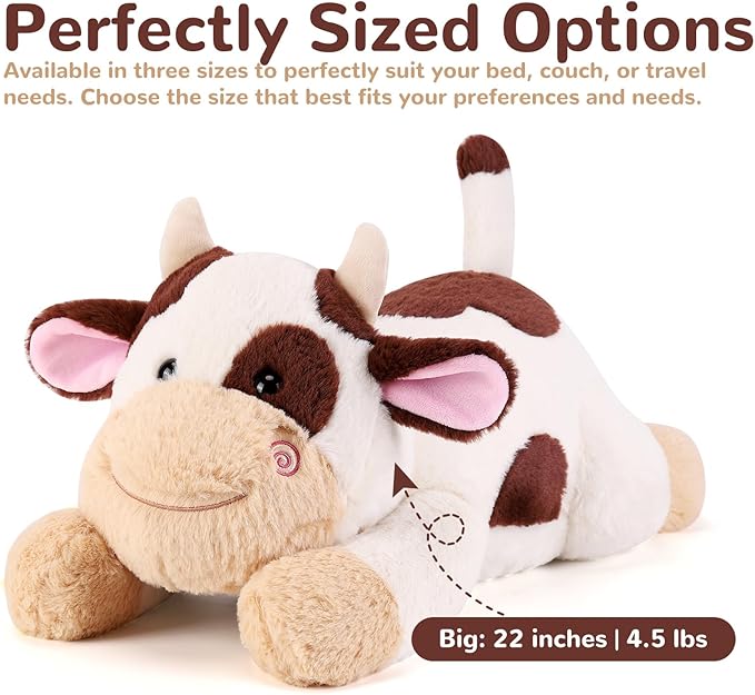 Cow Weighted Stuffed Animals - 22 Inch 4.5 Pounds Weighted Plushies Cow Stuffed Animals - Big Plush Pillow - Cute Plush Toys Gifts for Kids & Adults (22" 4.5 lbs Brown)