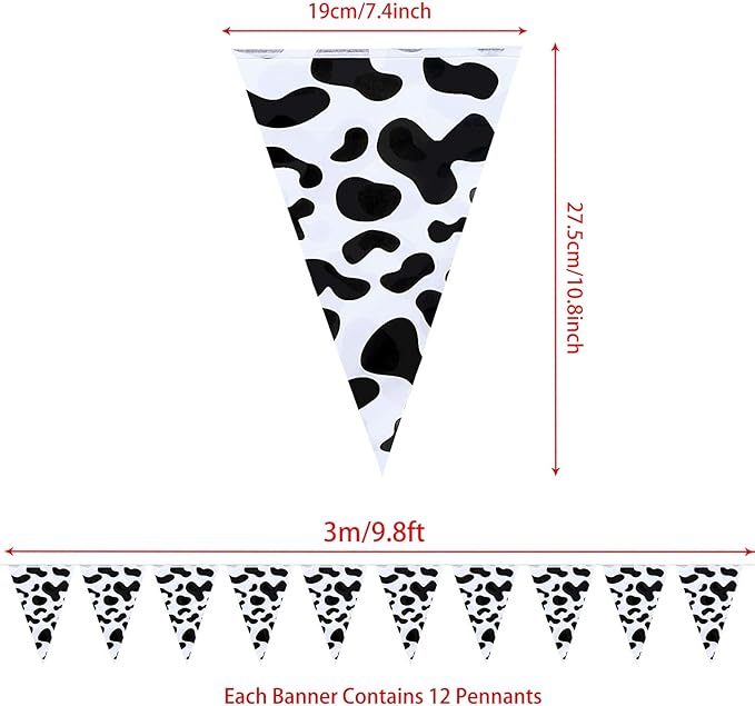 Boao 5 Pcs Cow Print Pennant Banners, Cow Print Pennant Banner Birthday Party Supplies for Western Cowboy Theme Decoration Baby Shower Animal Theme Party Holiday Decor, 7.4 x 10.8 Inch(Classic)