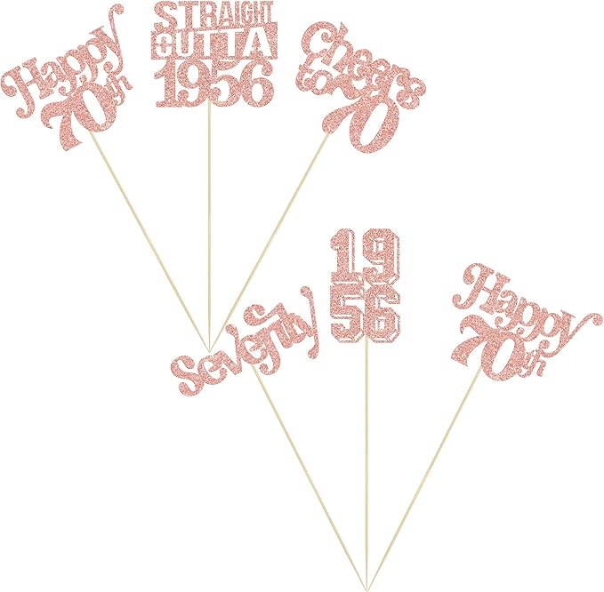 Gyufise 15Pcs Happy 70th Birthday Centerpiece Sticks Seventy Straight Outta 1956 Table Flower Centerpieces Sticks Decorations for Cheers to 70th Birthday Party Supplies Rose Gold