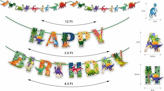 Dinosar Theme Birthday Party Supplies - Decoration Set for Home Celebration, Dinosaur Party Décor Kit with Banner, Cake Topper, Cupcake Toppers and Table Decorations for Event Setup