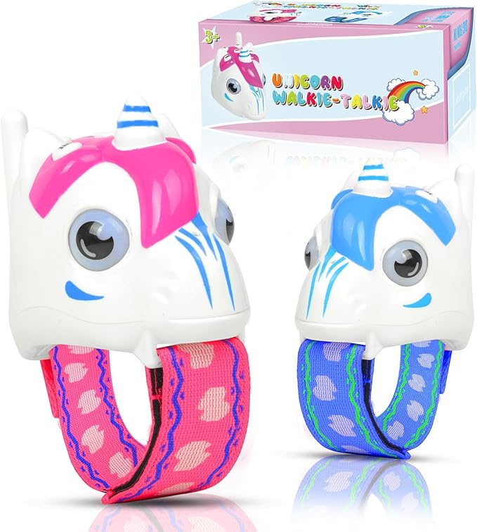 Unicorn Walkie Talkies for Kids, 2 Pack Camping Unicorn Outdoor Toys for Girls Age 3-12 Year Old, 3 Channel Toy Birthday Gifts Easter Halloween Christmas Stocking Stuffers (Pink + Blue)