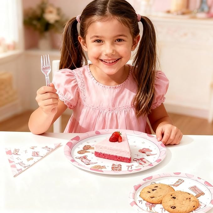 96 Pcs Cowgirl Party Supplies, Western Cowgirl Birthday Party Decorations Plates Set Includes Plate, Napkin, Forks, for Girl Birthday Decorations Baby Shower- Serve 24