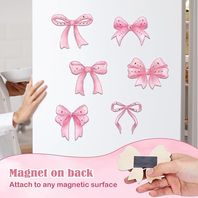 24 Sets Pink Bow Party Favors, DIY Wooden Bows Painting Crafts Kit with Magnets, Coquette Bow Birthday Decorations, Pink Bows Birthday Party Supplies Gifts Goodie Bags Stuffers Prizes